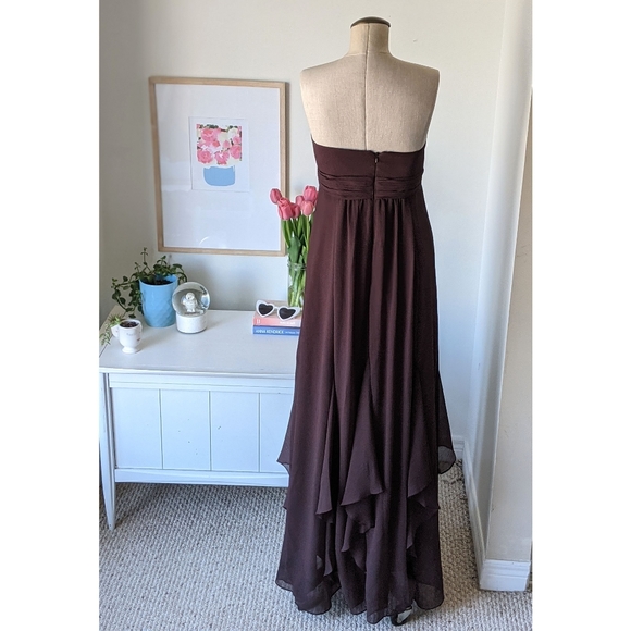 brown strapless crinkle chiffon floor length prom dress - Picture 6 of 11